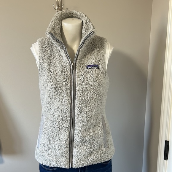 Patagonia Women's Los Gatos Vest Pebble Grey Fleece Teddy Full Zip Mock Neck S - Picture 2 of 13